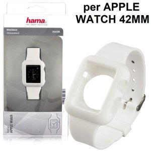 CUSTODIA per APPLE WATCH 42MM (SERIE 1/2/3) IN SILICONE CON CINTURINO REGOLABILE COLORE BIANCO HAMA BLISTER