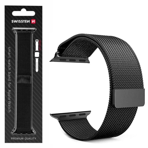 CINTURINO DA POLSO IN ACCIAIO PER APPLE WATCH DA 38MM e 41MM MAGLIA MILANO CON CHIUSURA MAGNETICA COLORE NERO 46000201 SWISSTEN
