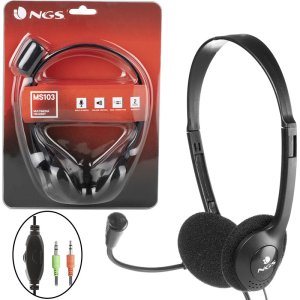 CUFFIE STEREO A FASCIA PER PC CON 2 CONNETTORI JACK 3,5MM, MICROFONO ORIENTABILE E CONTROLLO VOLUME COLORE NERO MS103 NGS