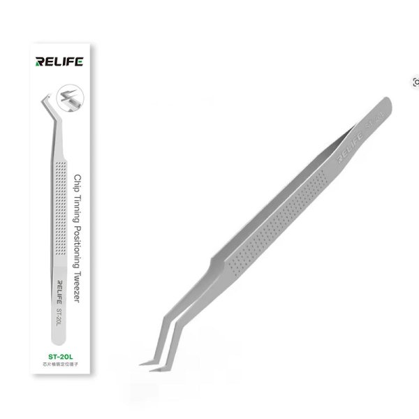 PINZETTA DI PRECISIONE ANTI-MAGNETICA PER CHIP E PICCOLE PARTI CON PUNTE A 90° IN ACCIAIO INOSSIDABILE ST-20L RELIFE