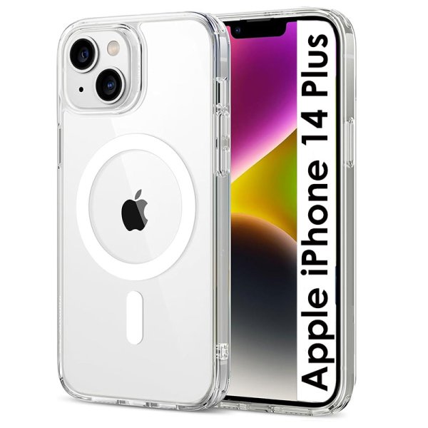 CUSTODIA per APPLE IPHONE 14 PLUS (6.7") RIGIDA CON CORNICE IN SILICONE TRASPARENTE COMPATIBILE CON RICARICA MAGSAFE