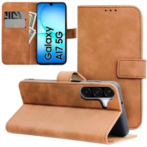 CUSTODIA per SAMSUNG GALAXY A17 (4G/5G) FLIP ORIZZONTALE IN ECOPELLE COLORE MARRONE CON INTERNO IN TPU E CHIUSURA MAGNETICA