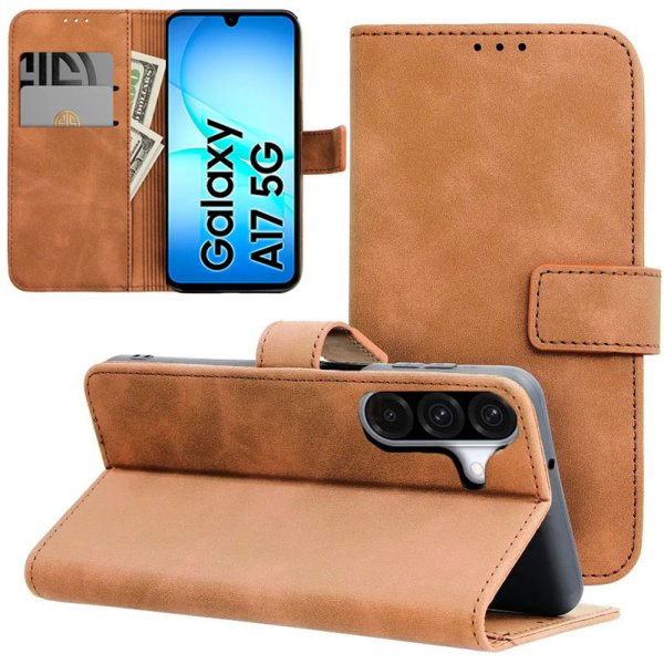 CUSTODIA per SAMSUNG GALAXY A17 (4G/5G) FLIP ORIZZONTALE IN ECOPELLE COLORE MARRONE CON INTERNO IN TPU E CHIUSURA MAGNETICA