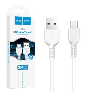 CAVO USB/TYPE-C CON SUPPORTO RICARICA FAST CHARGING (MAX 3A) - LUNGHEZZA 2 MT COLORE BIANCO X20 HOCO BLISTER