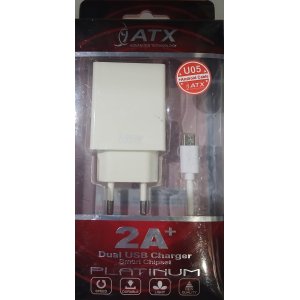 TRAVEL CASA 2000 mAh CON DOPPIA PORTA USB + CAVO MICRO USB LUNGHEZZA 1 MT HUAWEI U8650 SONIC COLORE BIANCO