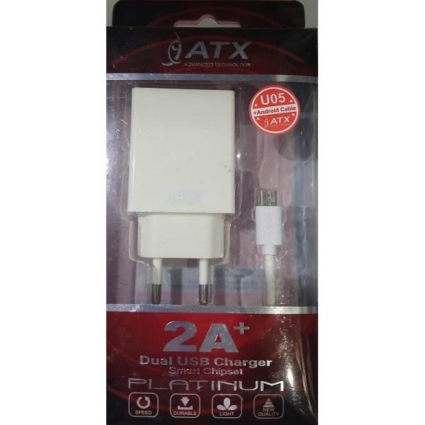 TRAVEL CASA 2000 mAh CON DOPPIA PORTA USB + CAVO MICRO USB LUNGHEZZA 1 MT HUAWEI U8650 SONIC COLORE BIANCO
