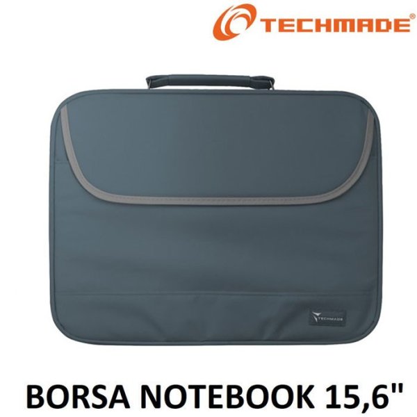 BORSA PER NOTEBOOK FINO A 15,6" CON TASCA ESTERNA, TRACOLLA REGOLABILE E CHIUSURA A ZIP - GRIGIO SCURO NH-1001-DGY TECHMADE