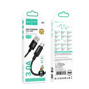 CAVO USB/TYPE-C CON SUPPORTO RICARICA FAST CHARGING (MAX 3A) - LUNGHEZZA 2 MT COLORE NERO X89 HOCO BLISTER