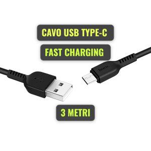 CAVO USB TYPE-C CON SUPPORTO RICARICA FAST CHARGING (MAX 3A) - LUNGHEZZA 3 MT HOCO X20 BLISTER COLORE NERO
