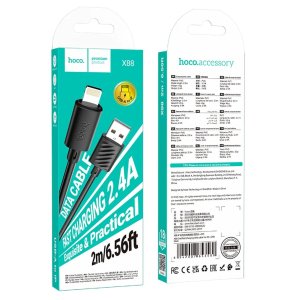 CAVO USB LIGHTNING (NO MFI) LUNGHEZZA 2 MT CON SUPPORTO RICARICA RAPID CHARGING 2.4A COLORE NERO HOCO X88 BLISTER
