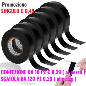 Promo Quantità!NASTRO ISOLANTE IN PVC 0,13mm X 15mm LUNGHEZZA 10 Mt. COLORE NERO 600113NE POLIPLAST