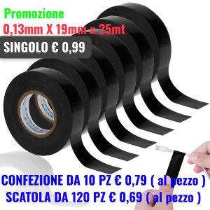 Promo in Quantità!NASTRO ISOLANTE IN PVC 0,13mm X 19mm LUNGHEZZA 25 Mt. COLORE NERO 600113NE POLIPLAST