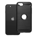 CUSTODIA per APPLE IPHONE SE 2020 (2a generazione) IN GEL TPU SILICONE EFFETTO METALLICO INSERTI IN FANTASIA CARBONIO NERO