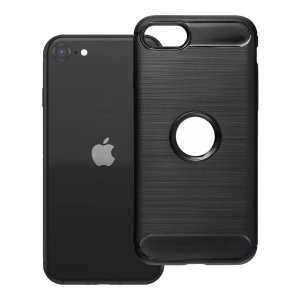CUSTODIA per APPLE IPHONE SE 2020 (2a generazione) IN GEL TPU SILICONE EFFETTO METALLICO INSERTI IN FANTASIA CARBONIO NERO