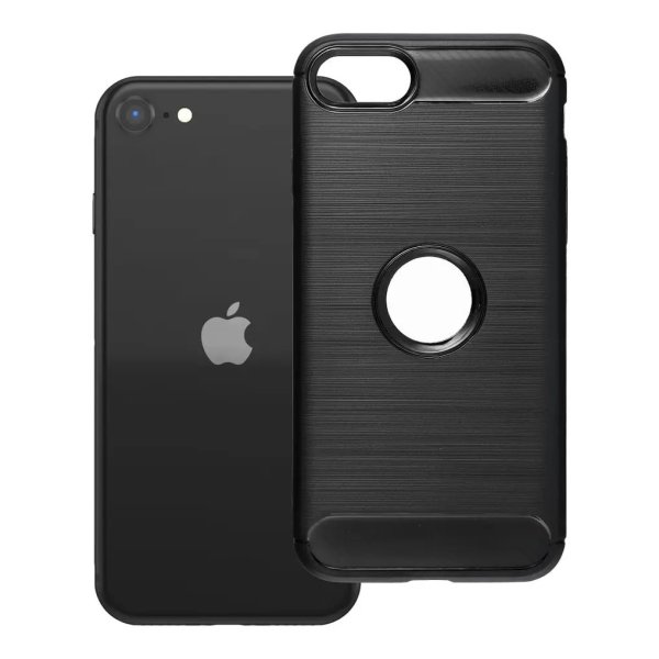 CUSTODIA per APPLE IPHONE SE 2020 (2a generazione) IN GEL TPU SILICONE EFFETTO METALLICO INSERTI IN FANTASIA CARBONIO NERO