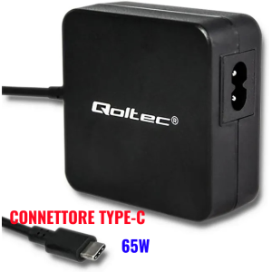 CARICATORE DA RETE UNIVERSALE 65W CON CONNETTORE TYPE-C per NOTEBOOK, MACBOOK, TABLET E PC - COLORE NERO 50135 QOLTEC