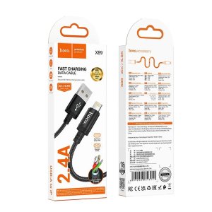 CAVO USB LIGHTNING (NO MFI) LUNGHEZZA 2 MT CON SUPPORTO RICARICA RAPID CHARGING 2.4A COLORE NERO HOCO X89 BLISTER