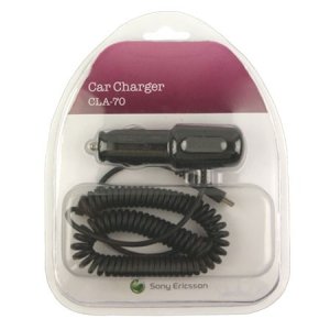 CARICATORE AUTO CON CONNETTORE MINI USB - CAVO A SPIRALE COLORE NERO CLA-70 SONY-ERICSSON ORIGINALE IN BLISTER