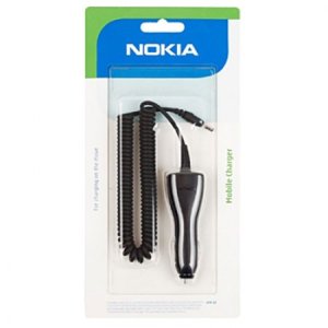CARICATORE AUTO ORIGINALE NOKIA CON CONNETTORE 2 MM (SPINOTTO PICCOLO) E CAVO A SPIRALE COLORE NERO DC-4E BLISTER