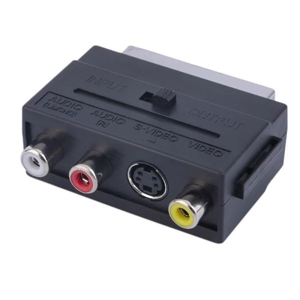ADATTATORE SCART COMMUTABILE IN/OUT A RCA E ENTRATA S-VIDEO - COLORE NERO SCART 56 PRODOTTO SFUSO IN BULK